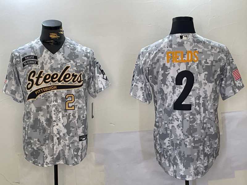 Men%27s Pittsburgh Steelers #2 Justin Fields 2024 Arctic Camo Salute To Service Stitched Baseball Jerseys